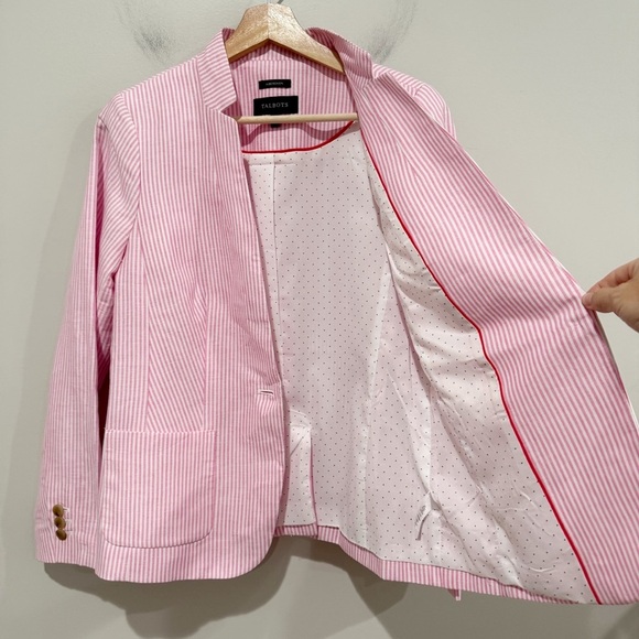 TALBOTS Aberdeen Stripe Lightweight Blazer Linen Cotton Coastal Preppy Size 6 - Picture 10 of 13